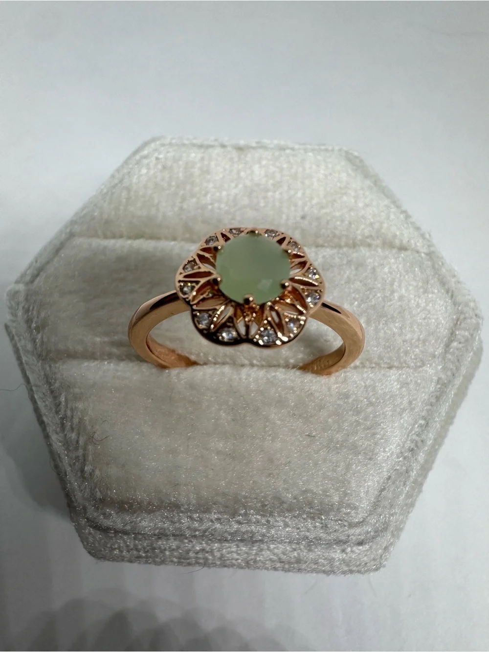 Vintage 14K 585 Rolled Gold Lab Created Mint Quartz Ring Size 8